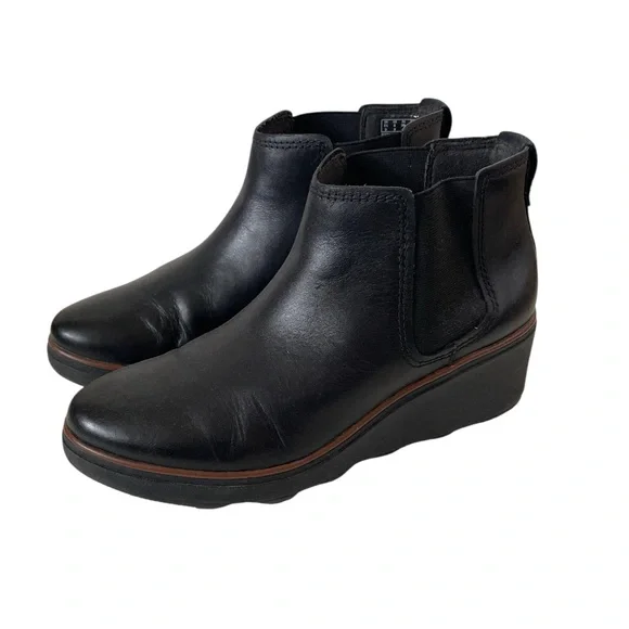 Clarks Mazy Tisbury black leather wedge ankle boots size 8 - Picture 2 of 10